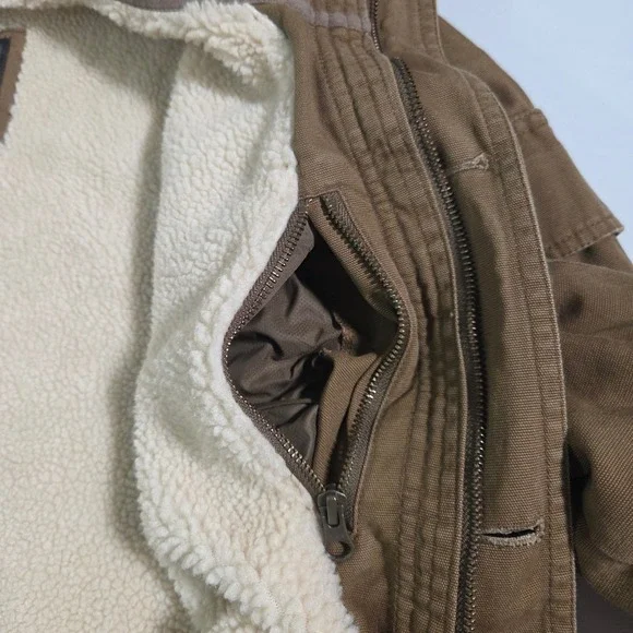 Cabelas Chore Jacket Mens XL Canvas Sherpa Lined Field Coat Brown‎ - Picture 10 of 12